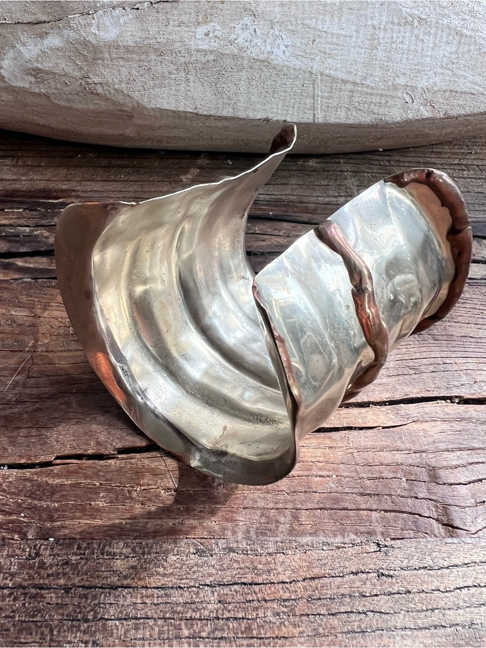 Massive Hand-Hammered Metal Cuff Bracelet in Mixed Metals - Picture 4 of 5